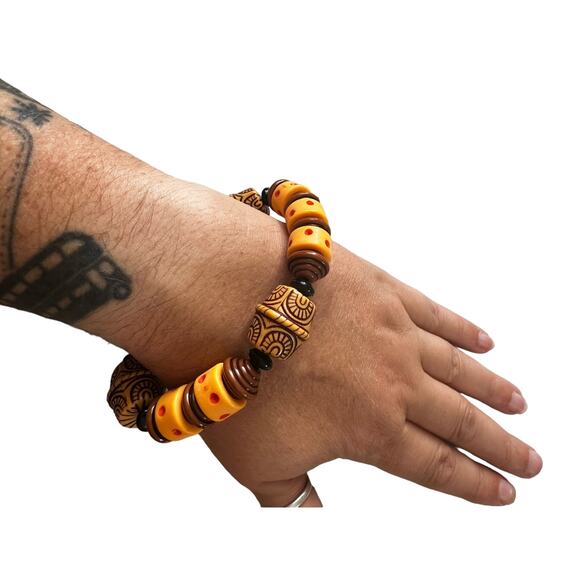 Yellow Beaded Tribal Style Stretch Bracelet - Picture 5 of 7